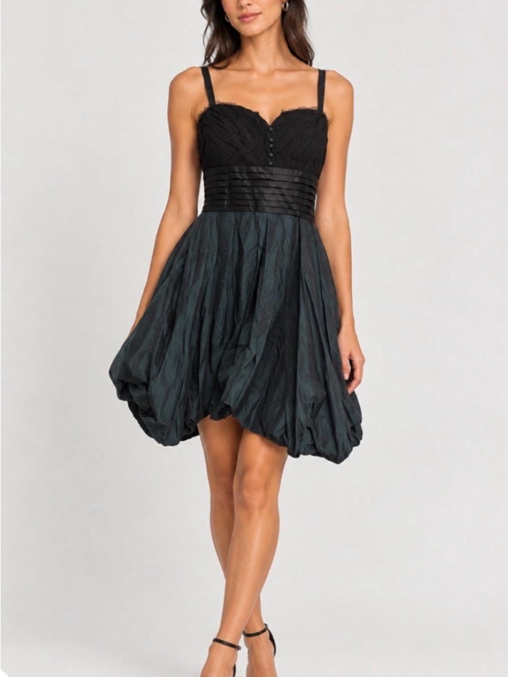 BCBGMaxAzria Black Bubble-Hem Spaghetti Strap Dress 100% Silk